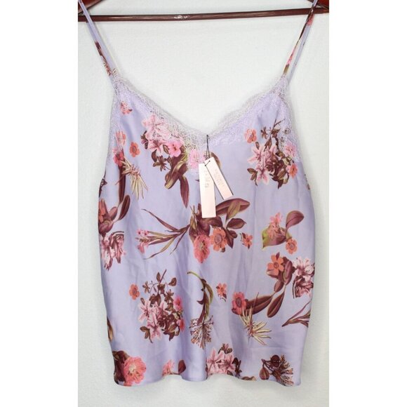 Victoria's Secret Other - Victoria's Secret Sexy M Purple Lace Satin Floral Print Camisole Pull Over NWT